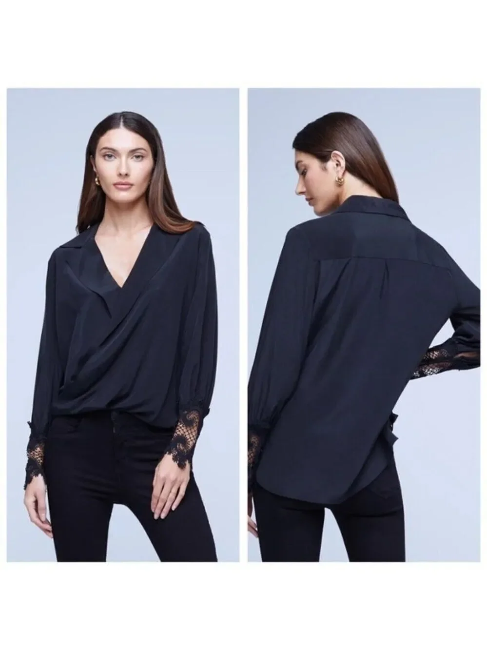 L'AGENCE Joah Wrap-Front 100% Silk Blouse Size S - Picture 2 of 13